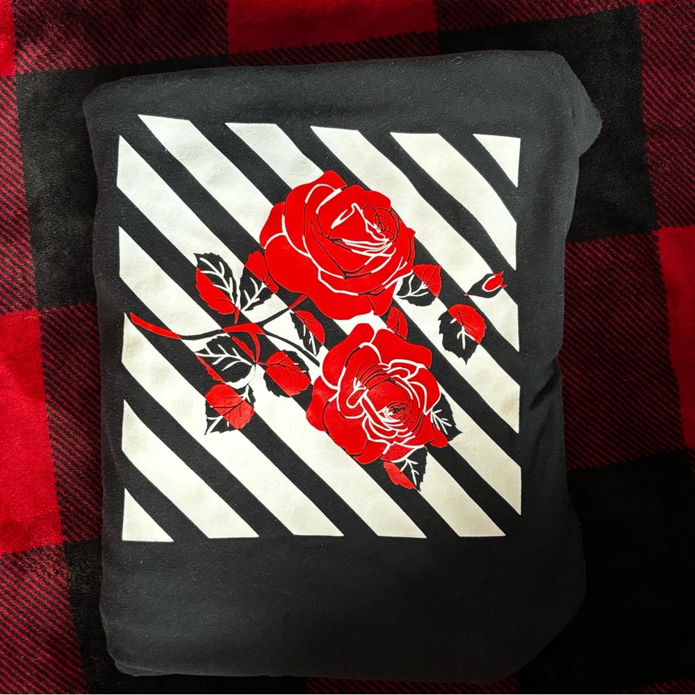Black and White Striped Shirt with Red Roses